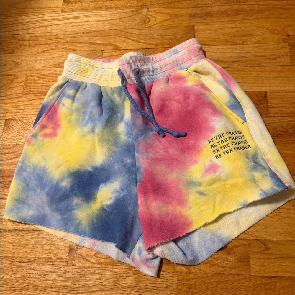 Tie-Dye Athletic Lounge Shorts - Pink, Yellow & Blue
